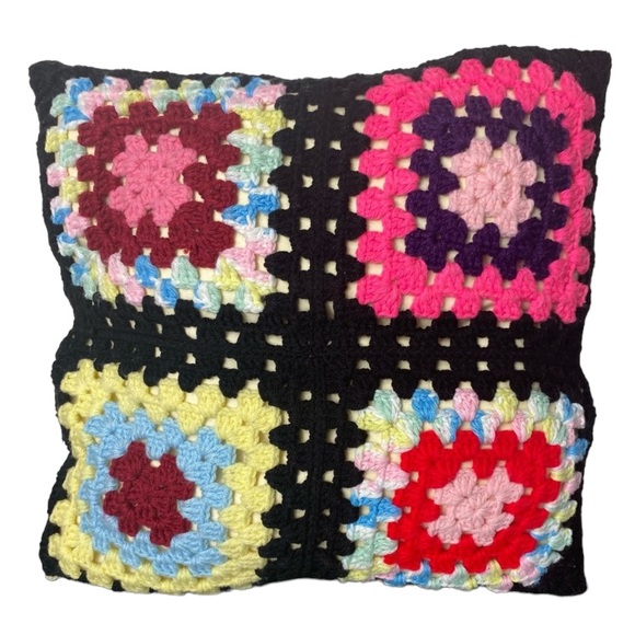 Other - Vintage Handmade Granny Square Pillow And Insert, Retro, Boho, 70s